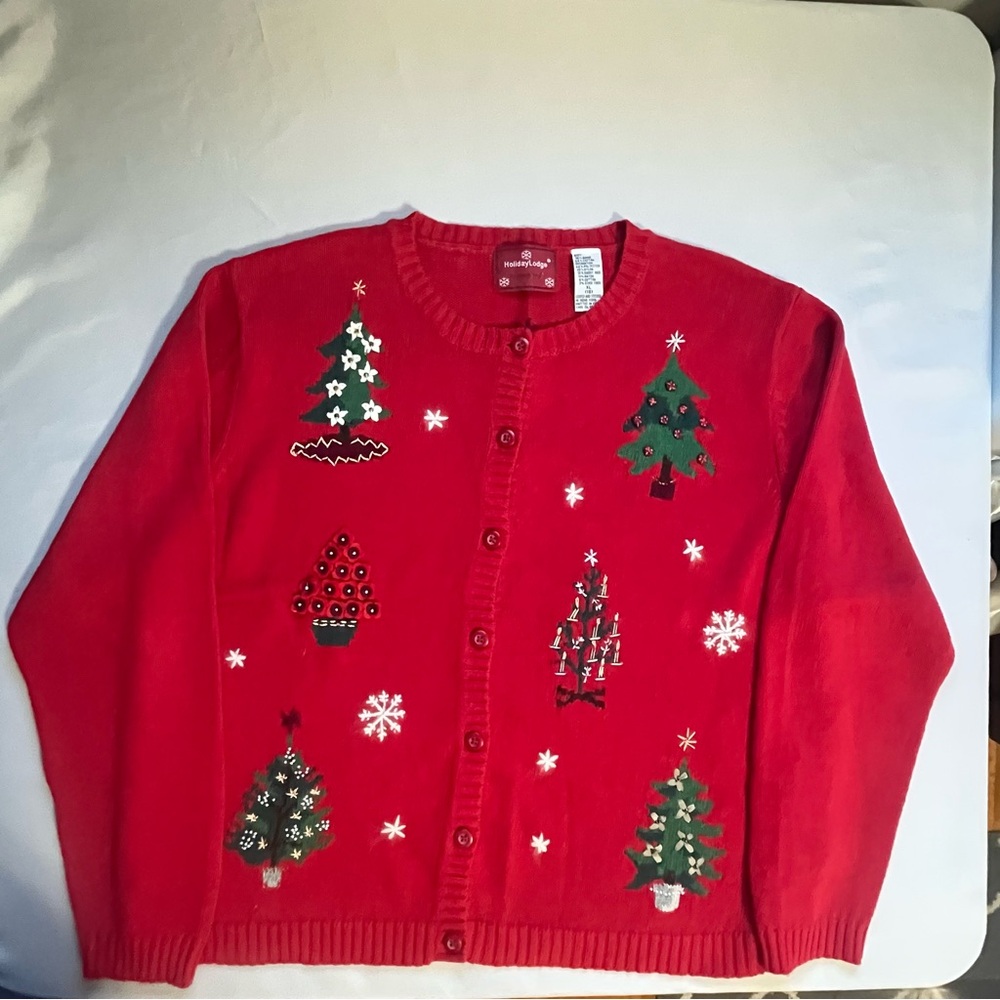 VTG Women’s Christmas Embroidered Cardigan Red SZ XL - Picture 4 of 7